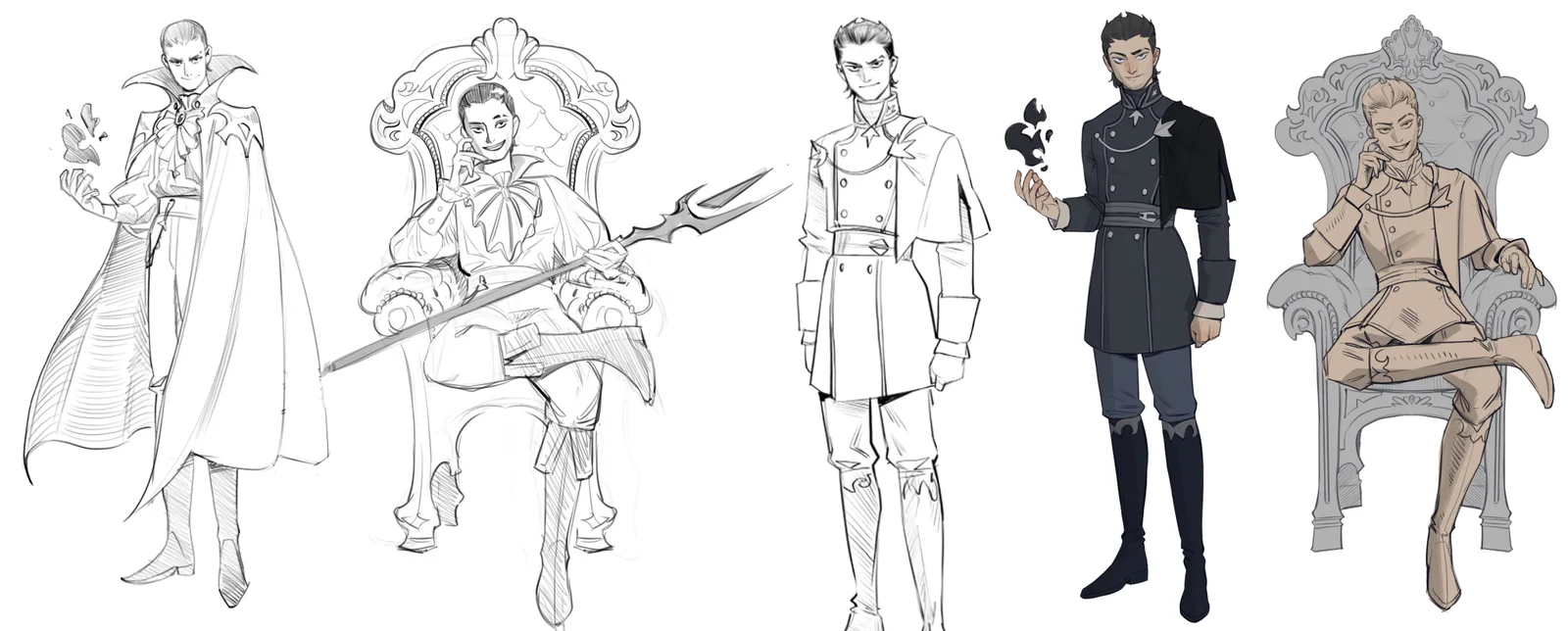 Left-to-right concept art traces Zarka's design evolution through the series' creation.